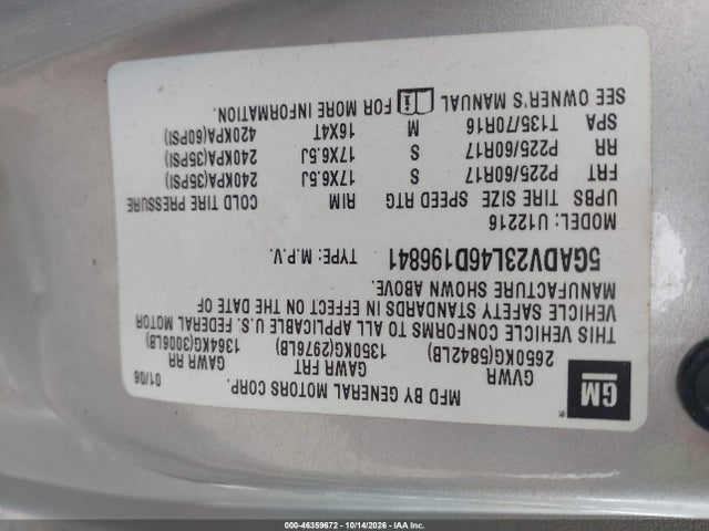 46359672 :رقم المزاد ، 5GADV23L46D196841 vin ، 2006 Buick Terraza Cx مزاد بيع