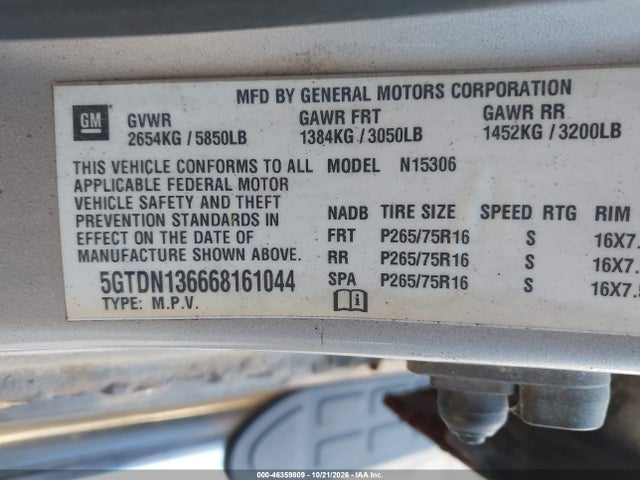 2006 Hummer H3 Suv მანქანა იყიდება აუქციონზე, vin: 5GTDN136668161044, აუქციონის ნომერი: 46359809