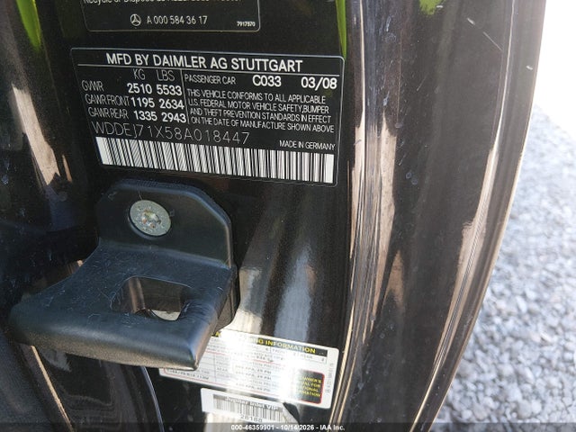 Aukcja sprzedaży 2008 Mercedes-benz Cl 550, vin: WDDEJ71X58A018447, numer aukcji: 46359901
