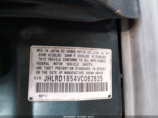 Aukcja sprzedaży 1997 Honda Cr-v, vin: JHLRD1854VC062625, numer aukcji: 46359909