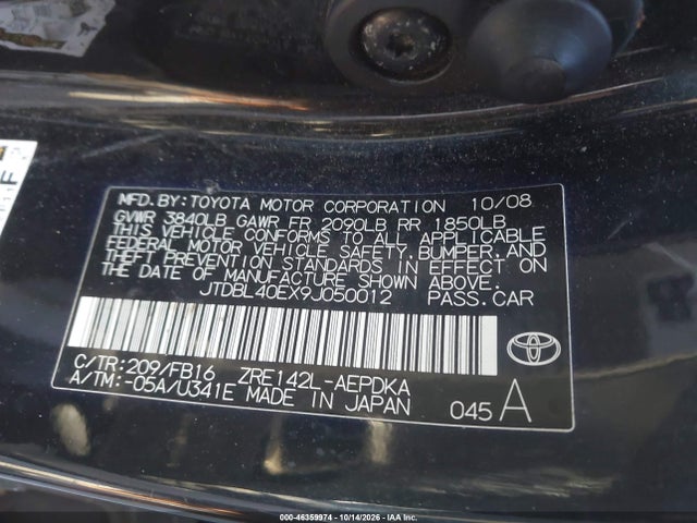 Продаж на аукціоні авто 2009 Toyota Corolla Le, vin: JTDBL40EX9J050012, номер лоту: 46359974
