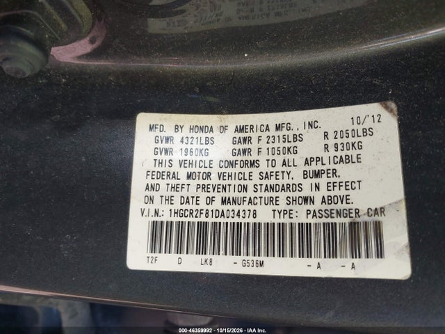 Продаж на аукціоні авто 2013 Honda Accord Ex-l, vin: 1HGCR2F81DA034378, номер лоту: 46359992