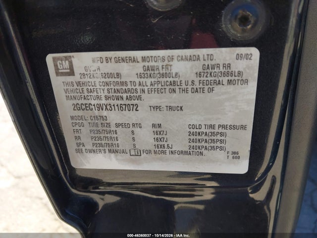 Aukcja sprzedaży 2003 Chevrolet Silverado 1500 Ls, vin: 2GCEC19VX31167072, numer aukcji: 46360037