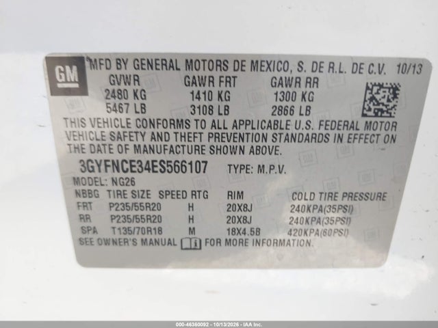 Продаж на аукціоні авто 2014 Cadillac Srx Performance Collection, vin: 3GYFNCE34ES566107, номер лоту: 46360092