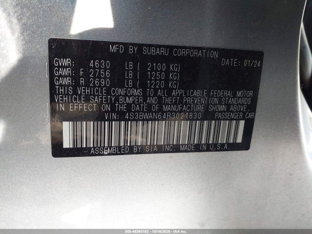 Продаж на аукціоні авто 2024 Subaru Legacy Limited, vin: 4S3BWAN64R3021830, номер лоту: 46360162