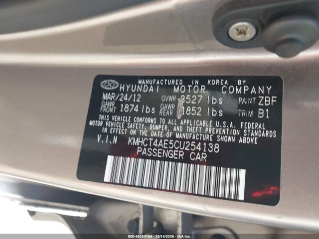 Продаж на аукціоні авто 2012 Hyundai Accent Gls, vin: KMHCT4AE5CU254138, номер лоту: 46360164
