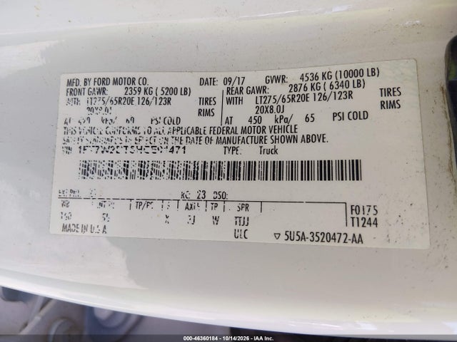 Продаж на аукціоні авто 2017 Ford F-250 Lariat, vin: 1FT7W2BT5HEE91471, номер лоту: 46360184