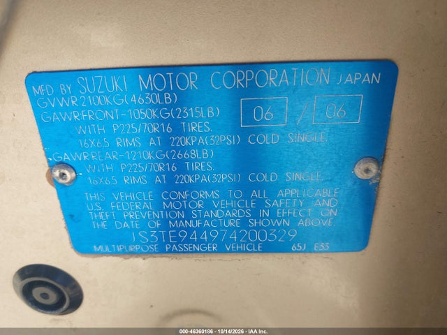 Продаж на аукціоні авто 2007 Suzuki Grand Vitara Xsport, vin: JS3TE944974200329, номер лоту: 46360186