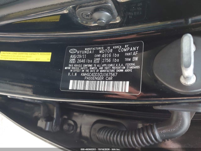 Aukcja sprzedaży 2012 Hyundai Genesis 3.8, vin: KMHGC4DD3CU167567, numer aukcji: 46360203