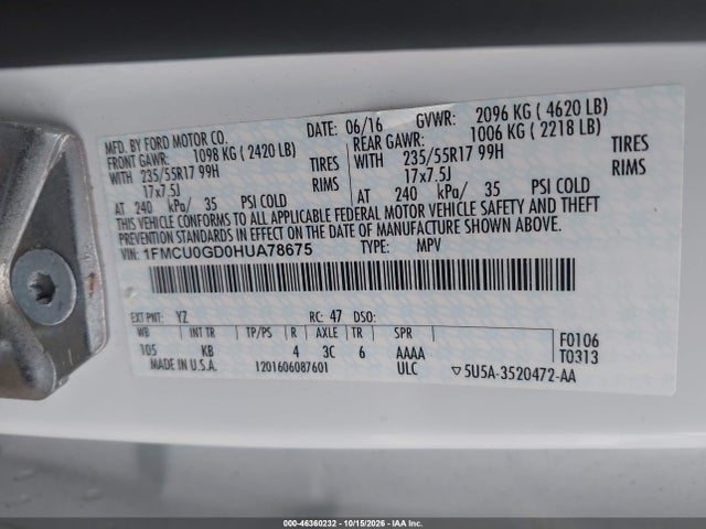 Продаж на аукціоні авто 2017 Ford Escape Se, vin: 1FMCU0GD0HUA78675, номер лоту: 46360232