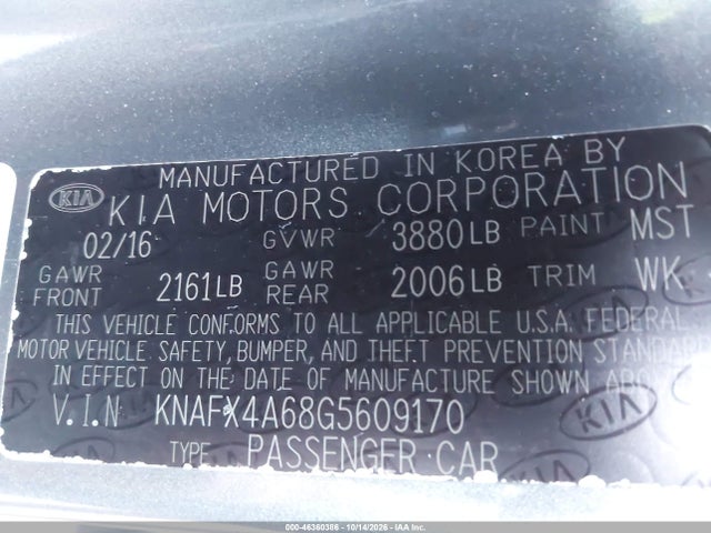 Продаж на аукціоні авто 2016 Kia Forte Lx, vin: KNAFX4A68G5609170, номер лоту: 46360386