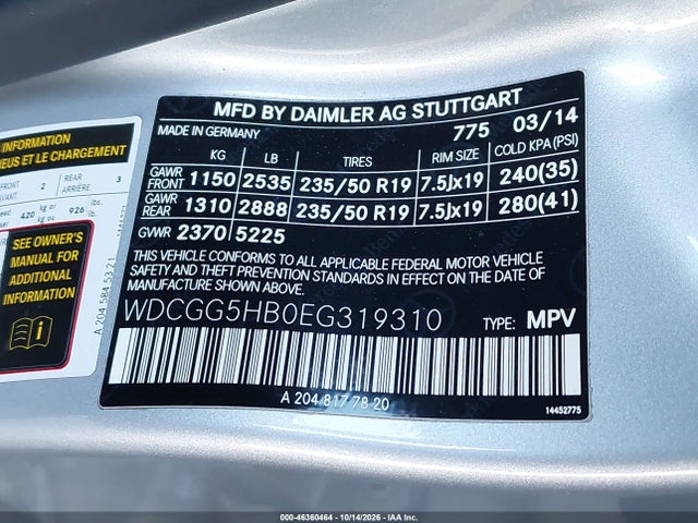 WDCGG5HB0EG319310 Mercedes-Benz GLK 350