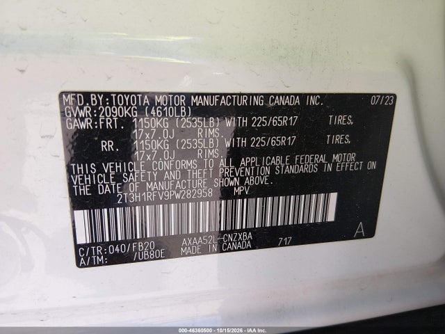 Aukcja sprzedaży 2023 Toyota Rav4 Le, vin: 2T3H1RFV9PW282958, numer aukcji: 46360500