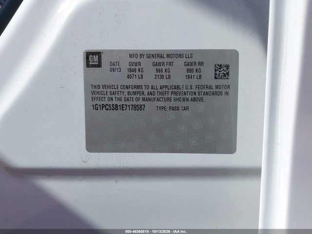46360519 :رقم المزاد ، 1G1PC5SB1E7178587 vin ، 2014 Chevrolet Cruze 1lt Auto مزاد بيع