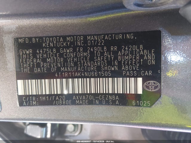 Toyota CAMRY LE 2022 4T1R11AK4NU661505 Image 9