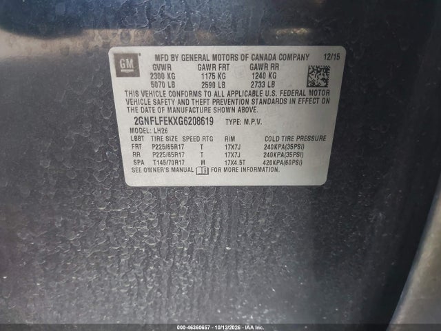 2GNFLFEKXG6208619 Chevrolet EQUINOX LT