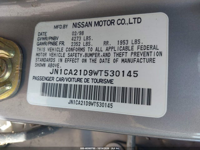 46360788 :رقم المزاد ، JN1CA21D9WT530145 vin ، 1998 Nissan Maxima Gle/gxe/se مزاد بيع