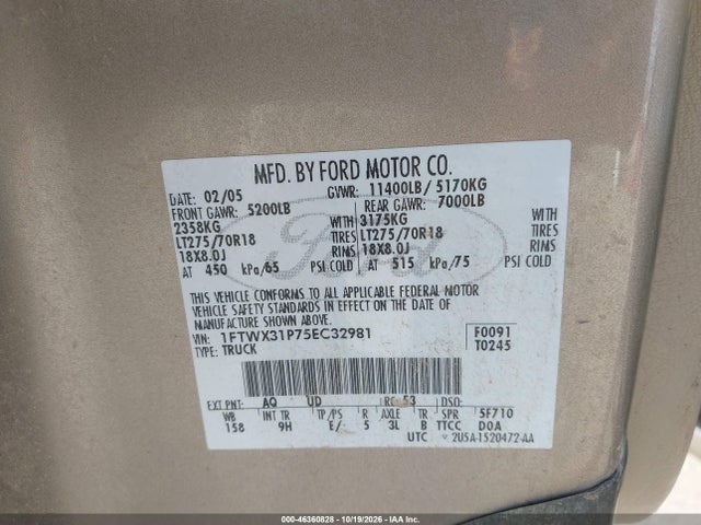 Продаж на аукціоні авто 2005 Ford F-350 Lariat/xl/xlt, vin: 1FTWX31P75EC32981, номер лоту: 46360828