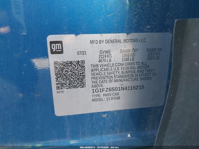 46360874 :رقم المزاد ، 1G1FZ6S01N4115215 vin ، 2022 Chevrolet Bolt Euv Fwd Premier مزاد بيع