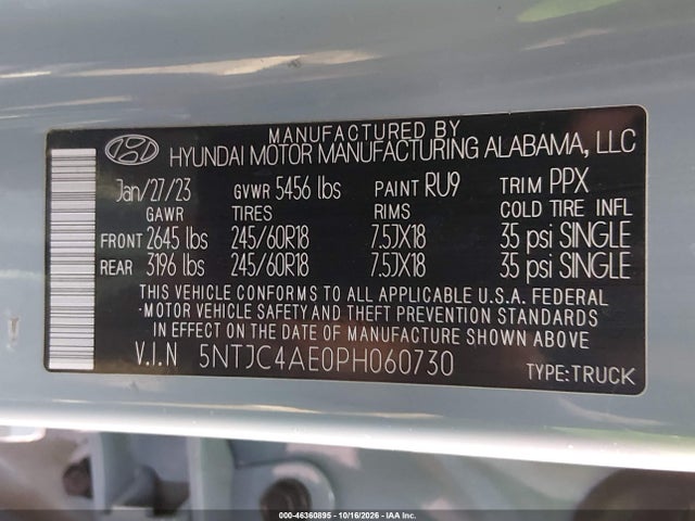 46360895 :رقم المزاد ، 5NTJC4AE0PH060730 vin ، 2023 Hyundai Santa Cruz Sel مزاد بيع