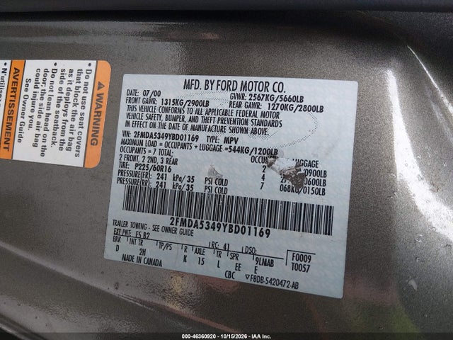 Продаж на аукціоні авто 2000 Ford Windstar Limited/sel, vin: 2FMDA5349YBD01169, номер лоту: 46360920