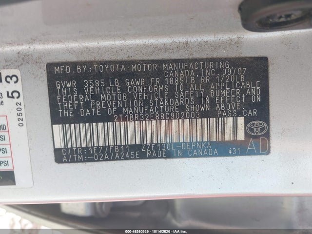 Aukcja sprzedaży 2008 Toyota Corolla Le, vin: 2T1BR32E88C902003, numer aukcji: 46360939