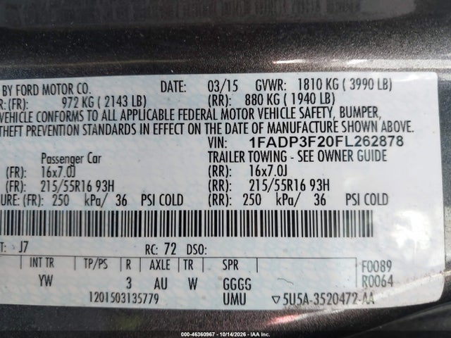 Ford FOCUS SE 2015 1FADP3F20FL262878 Image 14