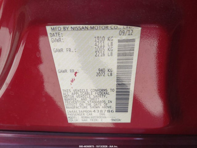 46360975 :رقم المزاد ، 1N4AL3AP6DN438786 vin ، 2013 Nissan Altima 2.5 Sv مزاد بيع