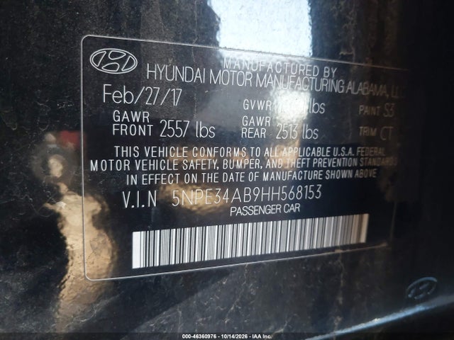 Aukcja sprzedaży 2017 Hyundai Sonata Sport 2.0t, vin: 5NPE34AB9HH568153, numer aukcji: 46360976