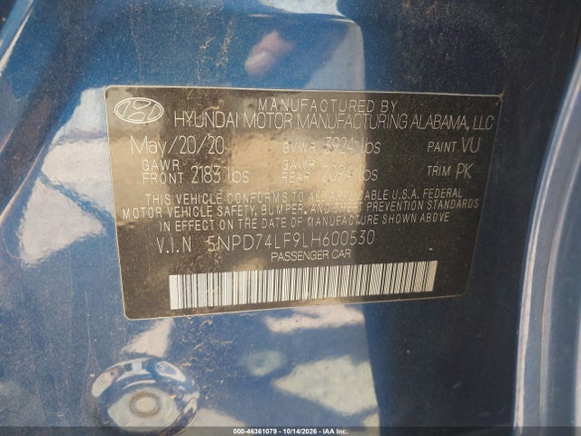 Aukcja sprzedaży 2020 Hyundai Elantra Se, vin: 5NPD74LF9LH600530, numer aukcji: 46361079