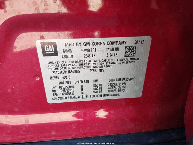 Aukcja sprzedaży 2018 Buick Encore Preferred, vin: KL4CJASB1JB540035, numer aukcji: 46361098