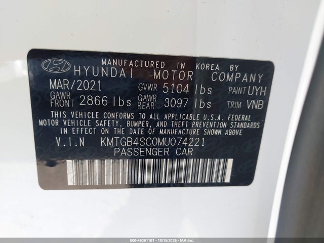 Продаж на аукціоні авто 2021 Genesis G80 2.5t Rwd, vin: KMTGB4SC0MU074221, номер лоту: 46361101