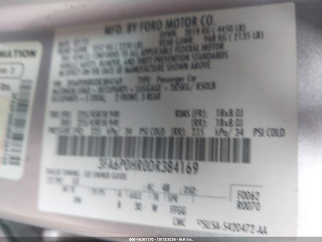 Продаж на аукціоні авто 2013 Ford Fusion Se, vin: 3FA6P0HR0DR384169, номер лоту: 46361170