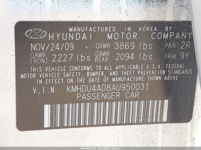 Продаж на аукціоні авто 2010 Hyundai Elantra Blue, vin: KMHDU4AD8AU950031, номер лоту: 46361176