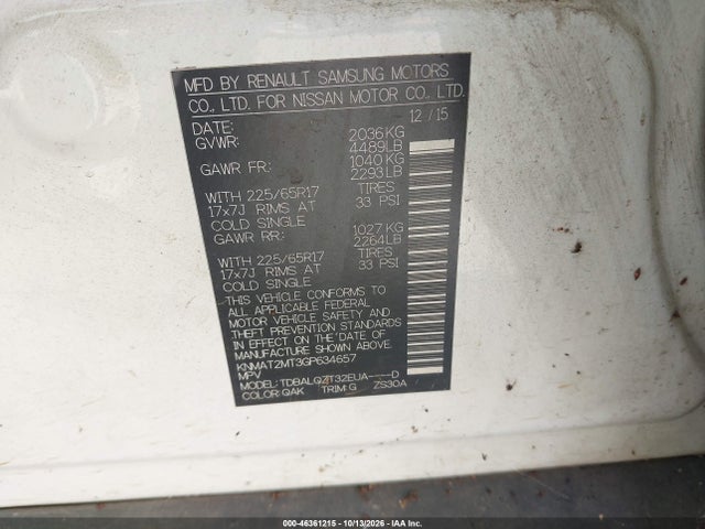 KNMAT2MT3GP634657 Nissan ROGUE SV