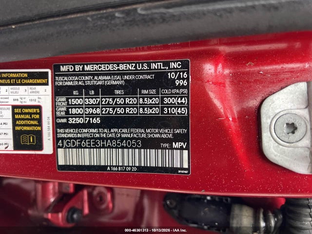 Aukcja sprzedaży 2017 Mercedes-benz Gls 450 4matic, vin: 4JGDF6EE3HA854053, numer aukcji: 46361313