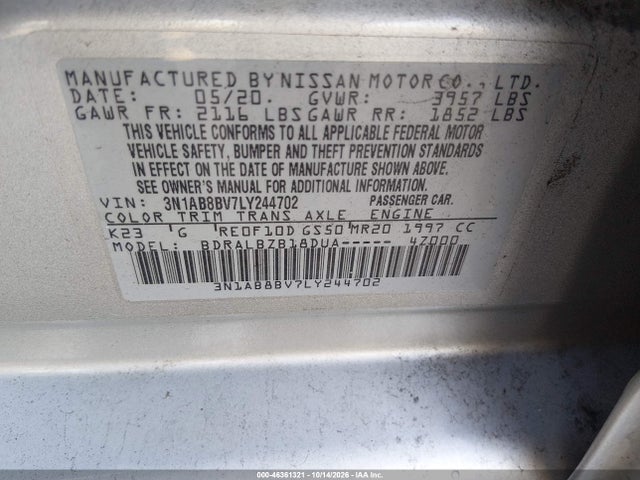 Продаж на аукціоні авто 2020 Nissan Sentra S Xtronic Cvt, vin: 3N1AB8BV7LY244702, номер лоту: 46361321