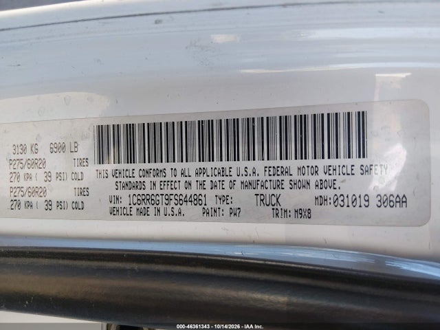 RAM 1500 Big Horn 2015 1C6RR6GT9FS644861 Image 9