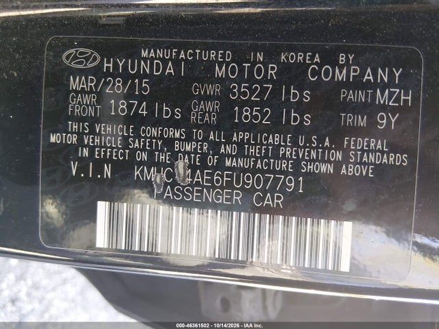 Продаж на аукціоні авто 2015 Hyundai Accent Gls, vin: KMHCT4AE6FU907791, номер лоту: 46361502