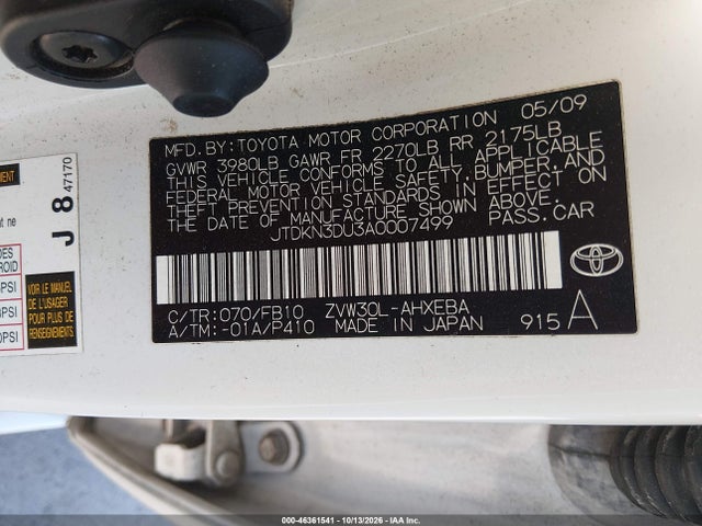 46361541 :رقم المزاد ، JTDKN3DU3A0007499 vin ، 2010 Toyota Prius Iii مزاد بيع