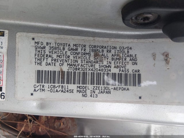 Продажа на аукционе авто 2004 Toyota Corolla Ce, vin: JTDBR32EX42048334, номер лота: 46361619