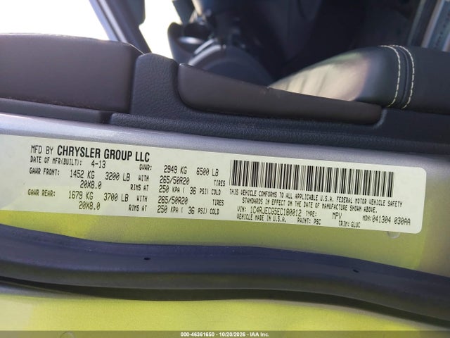 46361650 :رقم المزاد ، 1C4RJECG5EC180012 vin ، 2014 Jeep Grand Cherokee Overland مزاد بيع
