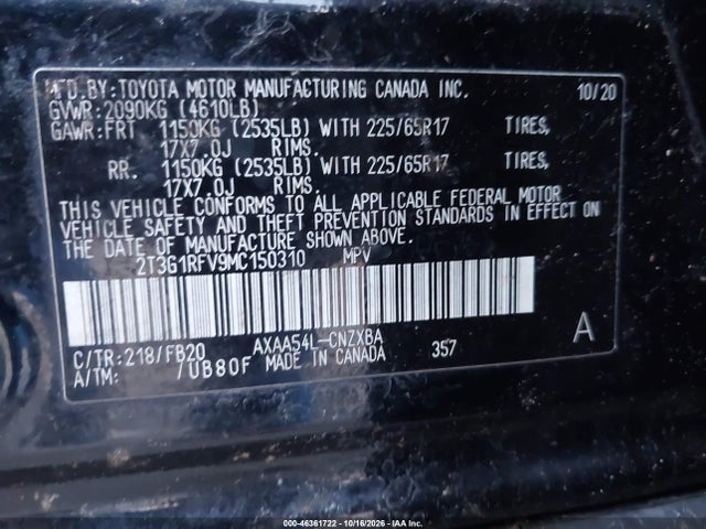 2T3G1RFV9MC150310 Toyota RAV4 LE