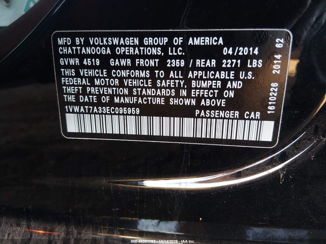Volkswagen Passat 1.8t Wolfsburg Edition 2014 1VWAT7A33EC095959 Image 9