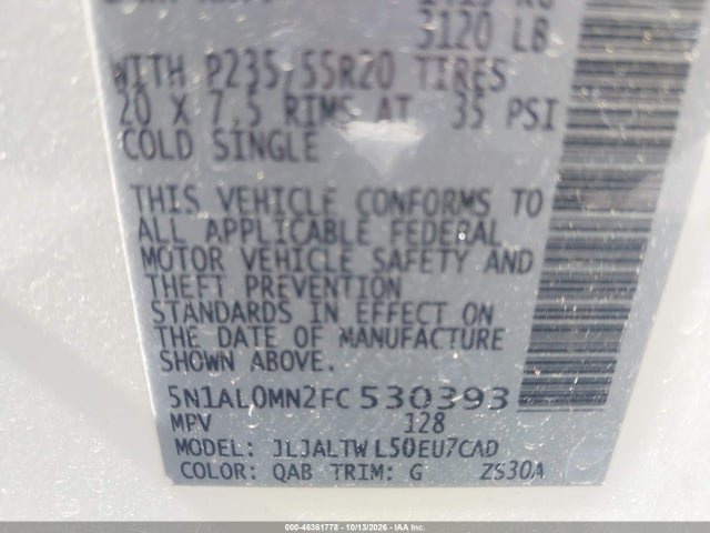 Aukcja sprzedaży 2015 Infiniti Qx60, vin: 5N1AL0MN2FC530393, numer aukcji: 46361778