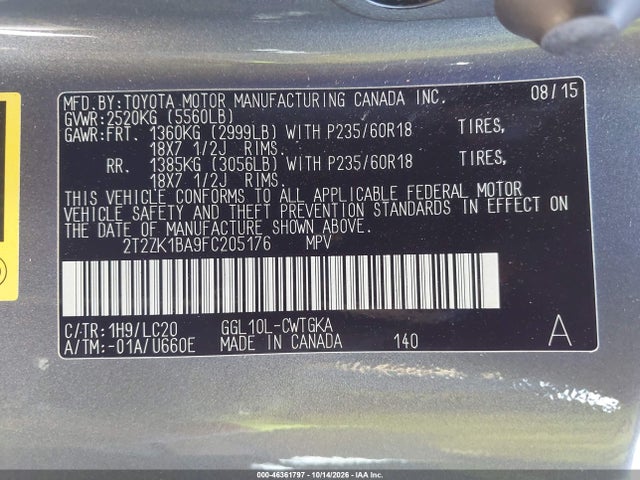 Aukcja sprzedaży 2015 Lexus Rx 350, vin: 2T2ZK1BA9FC205176, numer aukcji: 46361797