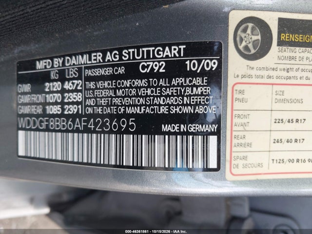 46361861 :رقم المزاد ، WDDGF8BB6AF423695 vin ، 2010 Mercedes-benz C 300 Luxury 4matic/sport 4matic مزاد بيع