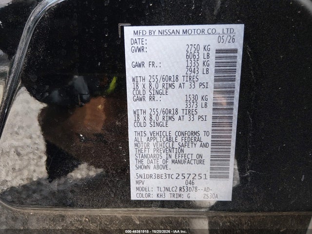 Aukcja sprzedaży 2026 Nissan Pathfinder Sv, vin: 5N1DR3BE3TC257251, numer aukcji: 46361915