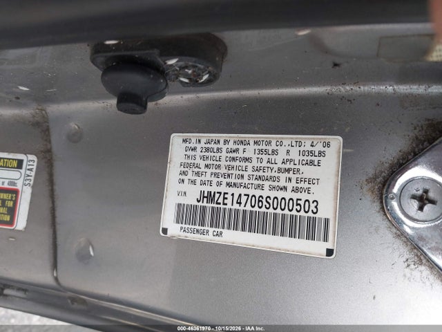 Продаж на аукціоні авто 2006 Honda Insight Cvt, vin: JHMZE14706S000503, номер лоту: 46361970