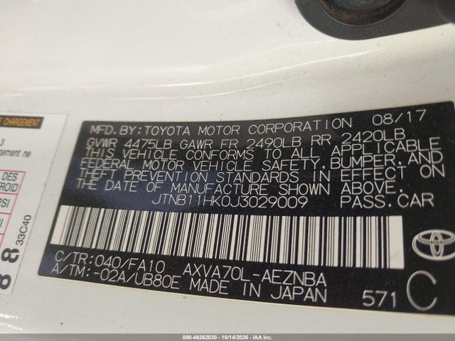 Toyota CAMRY LE 2018 JTNB11HK0J3029009 Image 9